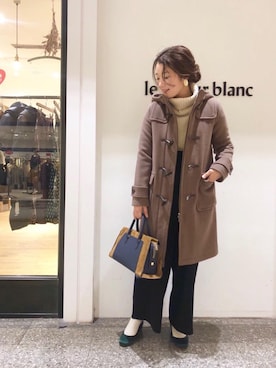 「女子会」｜「アイテム（ダッフルコート）」を使った、ルクールブラン名古屋セントラルパーク店スタッフさん（レディース・158cm）の秋コーディネート