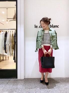 「お呼ばれ」｜「アイテム（ミリタリージャケット）」を使った、ルクールブラン名古屋セントラルパーク店スタッフさん（レディース・158cm）の春コーディネート