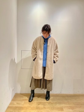 「寒い」｜「アイテム（ムートンコート）」を使った、ルクールブラン名古屋セントラルパーク店スタッフさん（レディース・159cm）の冬コーディネート