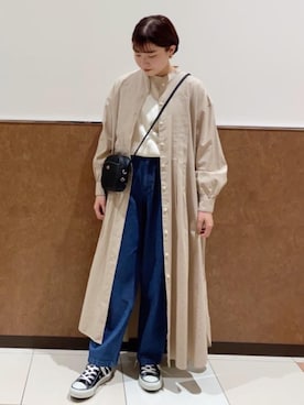 「USAコットン」｜「アイテム（シャツワンピース）」を使った、coen    いなむらさん（レディース・156cm）の春コーディネート
