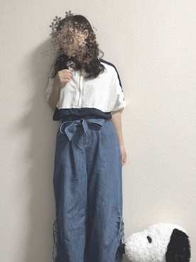 「アイテム（ピアス（片耳用）、ブルー系）」を使った、たま。さん（レディース・148cm）の夏コーディネート