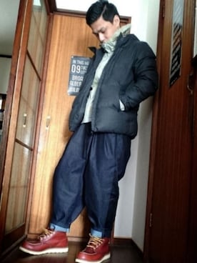 「ロールアップ」｜「アイテム（マウンテンパーカー）」を使った、元海 俊平さん（メンズ・165cm）の冬コーディネート