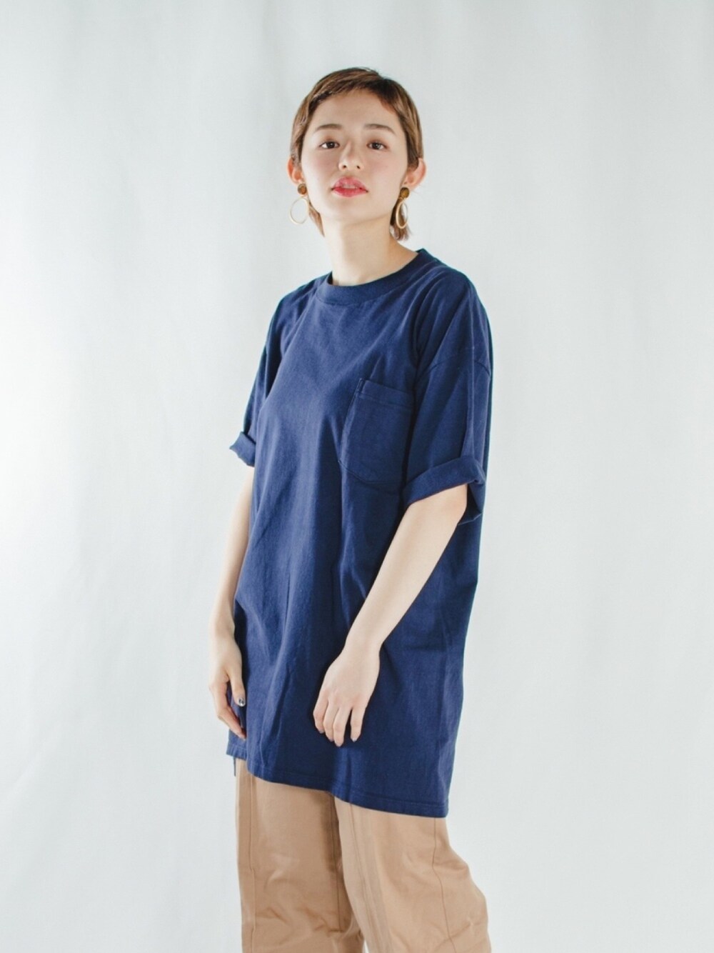 「Tシャツ、Tシャツワンピ、アメカジ、フレアデニム、デニム、dargo」｜「dargoのアイテム（Tシャツ/カットソー、ブルー系）」を使った、misatosakurai3310さん（レディース・164cm）の夏コーディネートの1枚目の写真