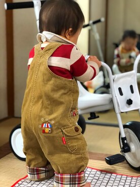 「9ヶ月」｜「アイテム（サロペット/オーバーオール）」を使った、わっくさん（キッズ・80cm）の秋コーディネート