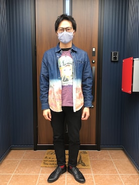「glamb（グラム）のEvelyn denim SH / エヴェリンデニムシャツ（シャツ/ブラウス）」を使った、pokanさん（メンズ・170cm）の春コーディネート