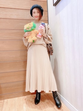 「セットアップコーデ」｜「アイテム（ハンチング/ベレー帽）」を使った、aaamiさん（レディース・154cm）の秋コーディネート