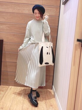 「USAコットン」｜「アイテム（ハンチング/ベレー帽）」を使った、aaamiさん（レディース・154cm）の冬コーディネート