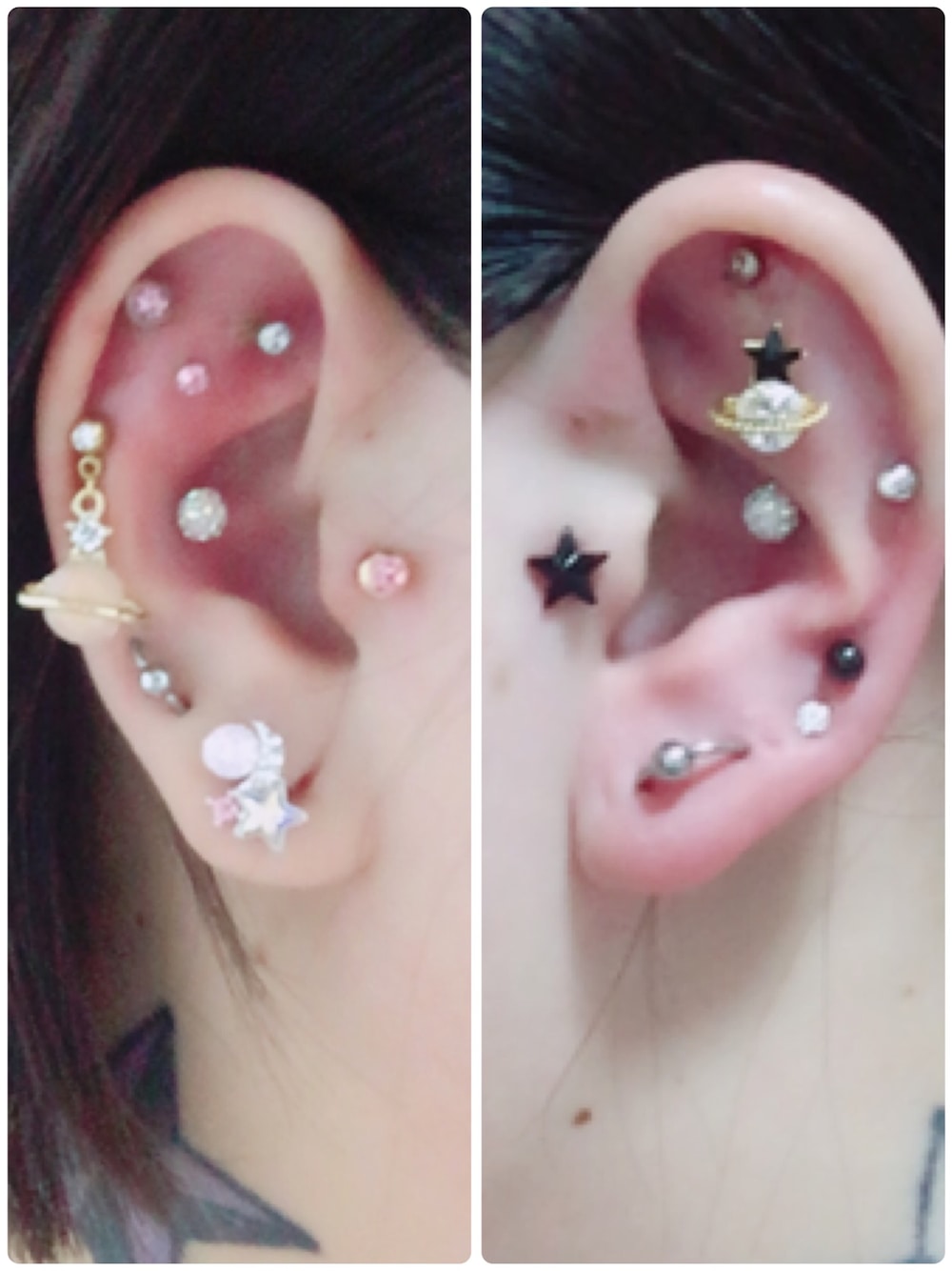 「ピアス、ボディピアス、軟骨ピアス、ジャラジャラアクセ」｜「ボディピアスのアイテム（ピアス（片耳用）、ピンク系）」を使った、りちうむさん（レディース・166cm）の秋コーディネートの1枚目の写真