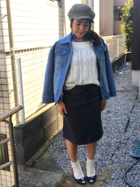 「ROXY（ロキシー）のアイテム（デニムジャケット）」を使った、mauloa.lokahiさん（レディース・156cm）の冬コーディネート