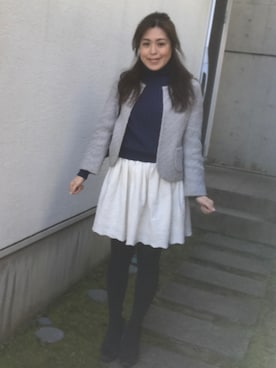 「Doux archives（ドゥアルシーヴ）のアイテム（ノーカラージャケット）」を使った、mauloa.lokahiさん（レディース・156cm）の冬コーディネート
