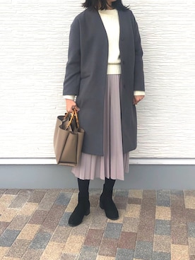 「studio CLIP（スタディオクリップ）のアイテム（ノーカラージャケット）」を使った、Junnoさん（レディース・159cm）の冬コーディネート
