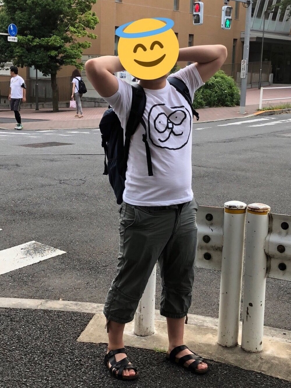 「グラマラス、すかい、中島美嘉、バンドリ！、Fate/GO、草、帝京大学、スマブラ、switch、blade」｜「UTme!のアイテム（Tシャツ/カットソー、ホワイト系）」を使った、masikakun@LINEスタンプ販売さん（メンズ・169cm）の夏コーディネートの1枚目の写真
