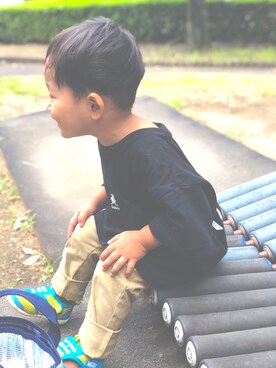 「アイテム（サンダル）」を使った、おゆっきーさん（キッズ・90cm）の冬コーディネート