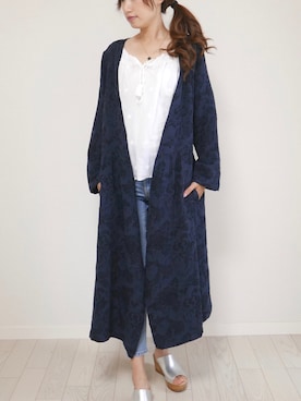 「リネンシャツ」｜「アイテム（ノーカラージャケット）」を使った、もりのがっこうさん（レディース・161cm）の夏コーディネート