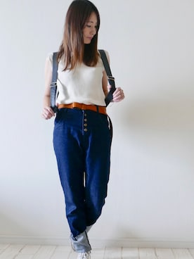 「ハイウエストデニム」｜もりのがっこうさん（レディース・161cm）の夏コーディネート