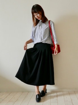 「ギンガムチェックシャツ」｜もりのがっこうさん（レディース・161cm）の秋コーディネート