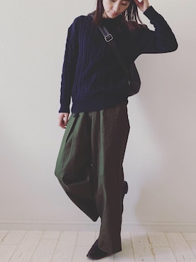 「ケーブル編み」｜もりのがっこうさん（レディース・161cm）の秋コーディネート