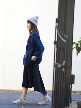 「ネイビー×ホワイト」｜もりのがっこうさん（レディース・161cm）の秋コーディネート