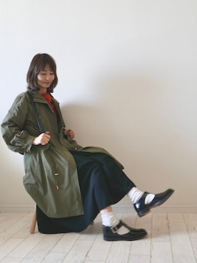 「アイテム（ナイロンジャケット、グリーン系）」を使った、もりのがっこうさん（レディース・161cm）の春コーディネート