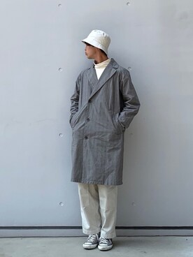 「タートルネックカットソー」｜「アイテム（帽子）」を使った、なかそにーさん（メンズ・175cm）の春コーディネート