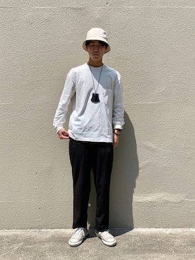 「FLAGSTUFF（フラグスタフ）のアイテム（パンツ）」を使った、なかそにーさん（メンズ・175cm）の春コーディネート