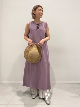 「ラベンダー」｜「アイテム（スリッポン）」を使った、kaedeさん（レディース・160cm）の夏コーディネート