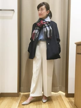 「アイテム（パンプス、ブルー系）」を使った、窪田さん（レディース・154cm）の冬コーディネート