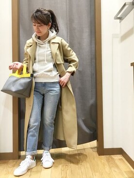 「SHIPS（シップス）のアイテム（トレンチコート）」を使った、窪田さん（レディース・154cm）の冬コーディネート
