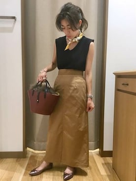 「SHIPS（シップス）のアイテム（かごバッグ）」を使った、窪田さん（レディース・154cm）の夏コーディネート
