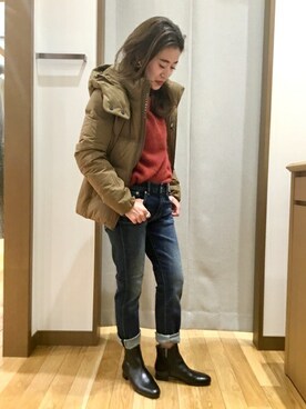 「SHIPS（シップス）のアイテム（ブーツ）」を使った、窪田さん（レディース・154cm）の秋コーディネート