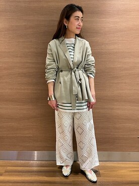 「レースパンツ」｜「アイテム（その他アウター）」を使った、窪田さん（レディース・154cm）の春コーディネート