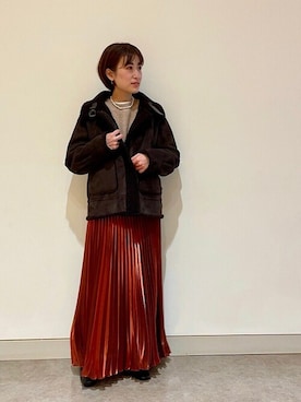 「SHIPS for women」｜「アイテム（ムートンコート）」を使った、窪田さん（レディース・154cm）の冬コーディネート