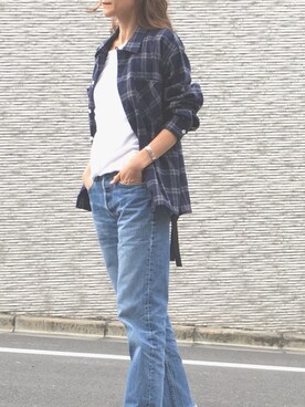 「DAILY STANDARD by SANDINISTA（デイリースタンダードバイサンディニスタ）のCadet C/N Tee - 2 Packs / クルーネックTシャツ - ２枚セット（Tシャツ/カットソー）」を使った、mikiさん（レディース・170cm）の秋コーディネート