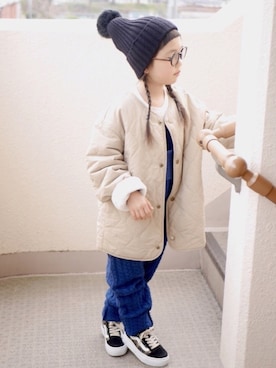 「antiqua（アンティカ）のアイテム（オールインワン・サロペット）」を使った、komugiさん（キッズ・110cm）の冬コーディネート