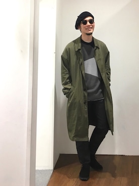 「ロング丈」｜「アイテム（ステンカラーコート）」を使った、yoshitoさん（メンズ・166cm）の冬コーディネート