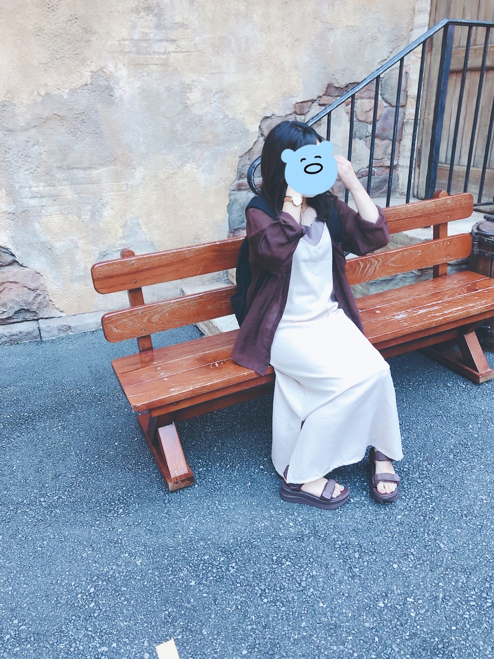 「ディズニー、日焼け対策、ラクチンコーデ、ブラウン、着痩せコーデ、シンプル、夏、低身長、プチプラ」｜「RETRO GIRLのアイテム（シャツ/ブラウス、ブラウン系）」を使った、mさん（レディース・150cm）の夏コーディネートの1枚目の写真