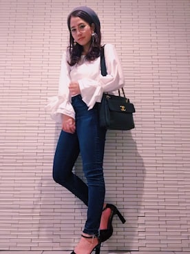 「フレアスリーブ」｜「アイテム（ハンチング/ベレー帽）」を使った、midoriさん（レディース・164cm）の秋コーディネート