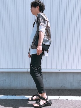 「RAGEBLUE（レイジブルー）の＜トレンドのロング丈＞ワッフルロングカットソー/733404（Tシャツ/カットソー）」を使った、KAK-KUN(相互フォロー)さん（メンズ・168cm）の夏コーディネート