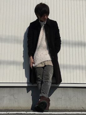 「no brand（ノーブランド）のアイテム（ステンカラーコート）」を使った、KAK-KUN(相互フォロー)さん（メンズ・168cm）の秋コーディネート