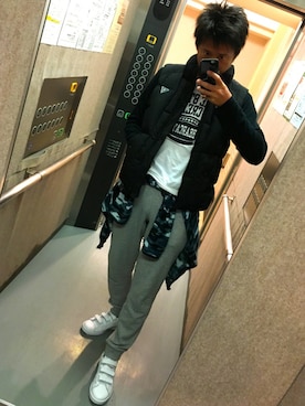 「Guess（ゲス）のアイテム（ダウンベスト）」を使った、hirokiさん（メンズ・176cm）の秋コーディネート
