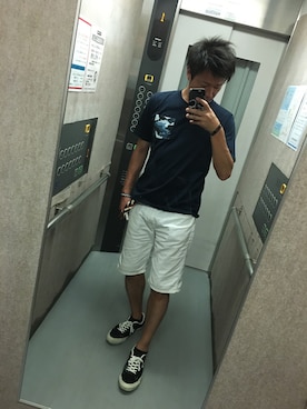 「BEAUTY&YOUTH UNITED ARROWS（ビューティーアンドユースユナイテッドアローズ）のアイテム（Tシャツ/カットソー、ブルー系）」を使った、hirokiさん（メンズ・176cm）の夏コーディネート