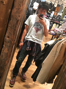 「どっかで買ったシリコンバンド😅のアイテム（アクセサリー、ブラック系）」を使った、hirokiさん（メンズ・176cm）の秋コーディネート