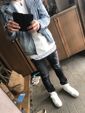 「GOSTAR DE FUGA（ゴスタール ジフーガ）のアイテム（ライダースジャケット）」を使った、kouta_yanoさん（メンズ・171cm）の春コーディネート
