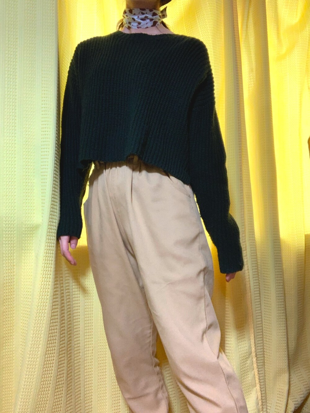 「秋のマイ旬スタイル、おしゃれさんと繋がりたい、低身長、秋のコーデ」｜「FOREVER 21のアイテム（ニット/セーター、グリーン系）」を使った、まこめしさん（レディース・149cm）の秋コーディネートの1枚目の写真
