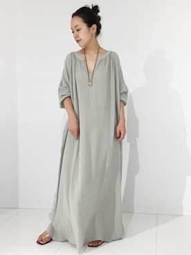 「アイテム（ワンピース/ドレス、ベージュ系）」を使った、midoriさん（レディース・152cm）の夏コーディネート