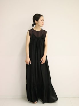 「アイテム（ドレス、ブラック系）」を使った、midoriさん（レディース・152cm）の春コーディネート