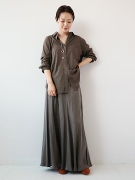 「アイテム（トップス、ブラウン系）」を使った、midoriさん（レディース・152cm）の秋コーディネート