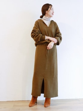 「アイテム（ワンピース/ドレス、グリーン系）」を使った、midoriさん（レディース・152cm）の秋コーディネート