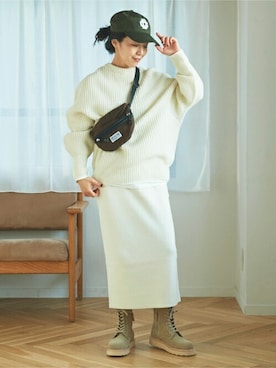 「アイテム（ボディバッグ/ウエストポーチ）」を使った、midoriさん（レディース・152cm）の冬コーディネート