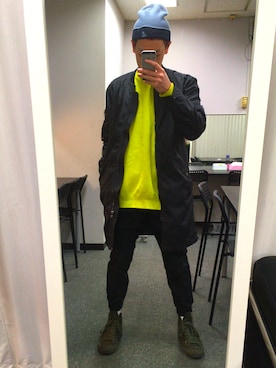 「KANGOL（カンゴール）のアイテム（ニットキャップ/ビーニー）」を使った、こうやさん©さん（メンズ・170cm）の春コーディネート